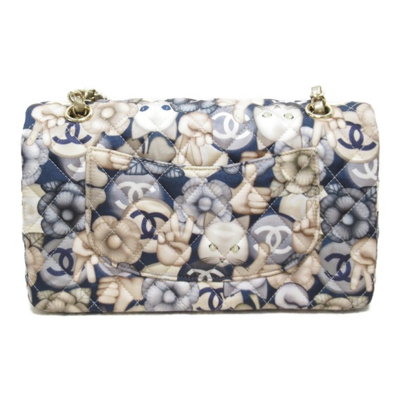 CHANEL MatelasseW Flap ChainShoulder Bag Cat Pattern Beige Nylon - Picture 2 of 10